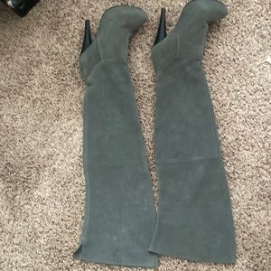 Over the knee thigh, suede gray boots